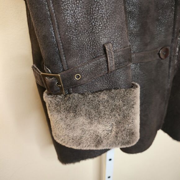 Aquascutum Women's M Brown Shearling Sheepskin Double Breasted Coat - Picture 14 of 16